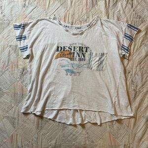 anthropologie pilcro striped sleeves distressed t shirt western graphic size xl